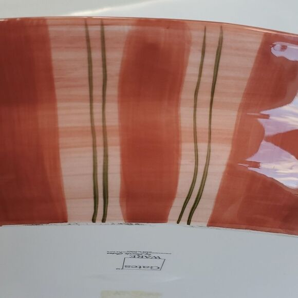 GATES WARE TROPICAL PALM TREE OVAL SERVING PLATTER GREEN BEIGE CORAL CERAMIC - Picture 8 of 9